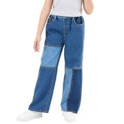 ROLANKO Girls Jeans Denim Elastic Wasit Wide Leg Baggy Pants Kids Clothes 6-14 Years