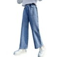 thumbnail image 1 of Rolanko Girls Jeans Denim Elastic Wasit Wide Leg Baggy Pants Kids Clothes 6-14 Years, 1 of 6
