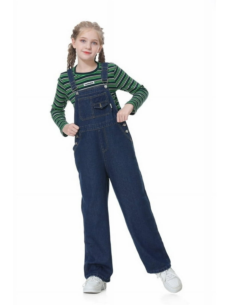 オールインワン・サロペット RONRON OVERALLS DENIM PANTS MEDIUM BLUE RR24APT3527MB Rolanko Girls Overalls Denim Bib Distressed Jumpsuit Kids