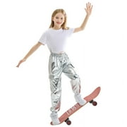 ROLANKO Girls Patent Leather Elastic Waist Cargo Loose Pants Bright Street Dance Dance Performance Casual Outing