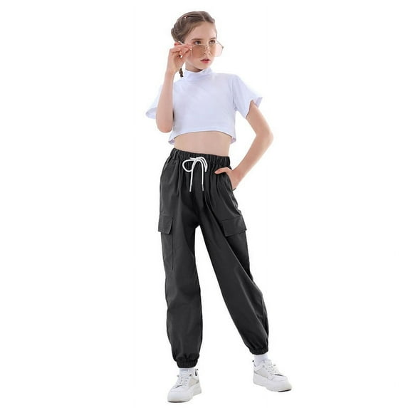 Rolanko Girls' Y2K Parachute Cargo Pants High Waisted Versatile Wear for Everyday School and Dance