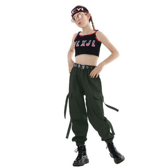Rolanko Girls' Y2K Parachute Cargo Pants High Waisted Versatile Wear for Everyday School and Dance