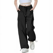 Rolanko Parachute Pants for Girls Y2K Cargo Trousers with Pockets Harajuku Jogger Pants