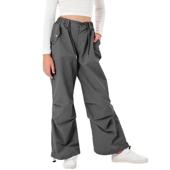 Rolanko Parachute Pants for Girls Y2K Cargo Trousers with Pockets Harajuku Jogger Pants
