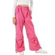 ROLANKO Parachute Pants for Girls Y2K Cargo Trousers with Pockets Harajuku Jogger Pants