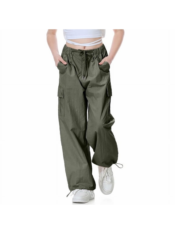 Parachute Pants for Girls Y2K Cargo Trousers with Pockets Harajuku Jogger Pants
