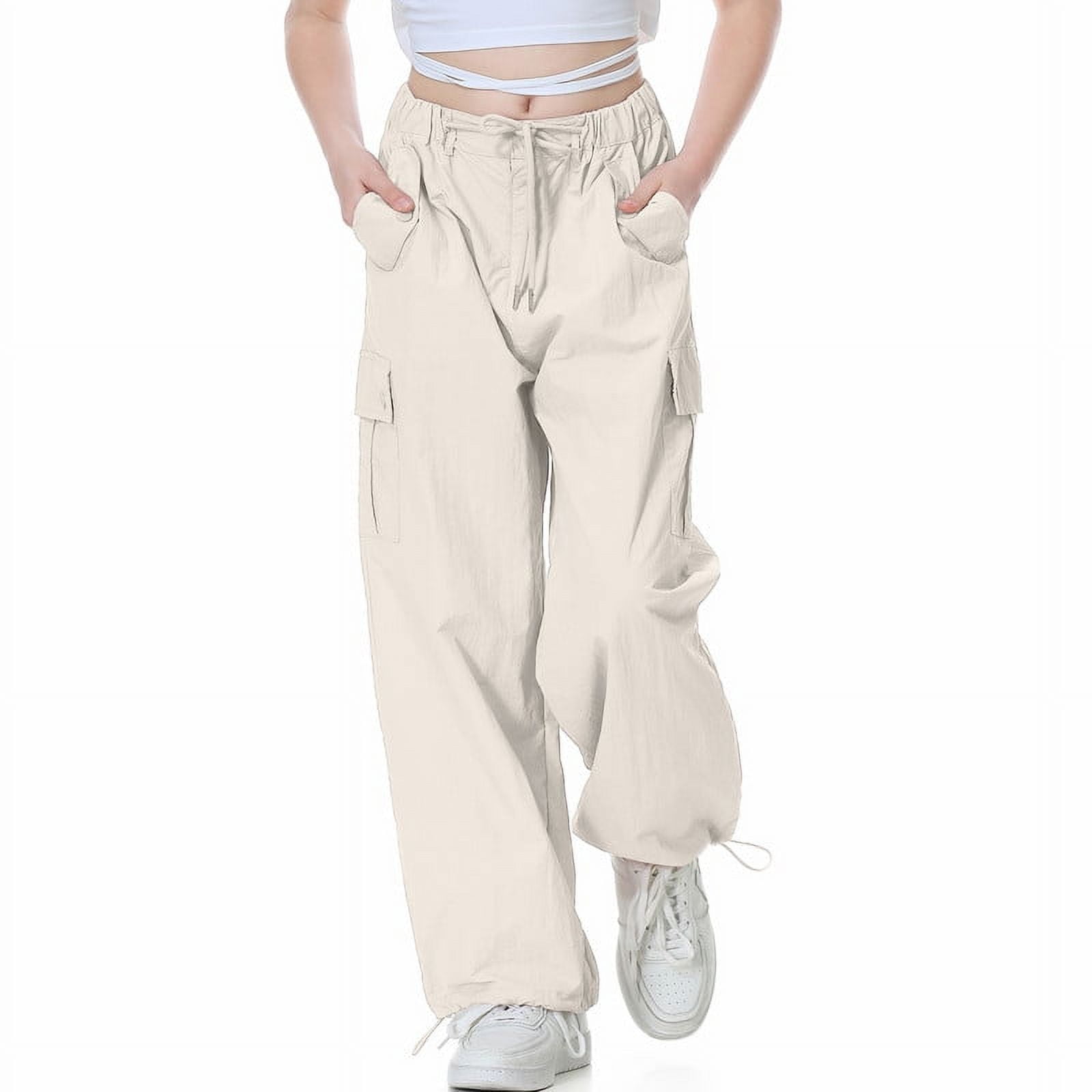 Rolanko Pantalon Cargo Fille Taille Haute Élastique - Jambes Larges Multi-Poches Coton Confort Quotidien Enfant