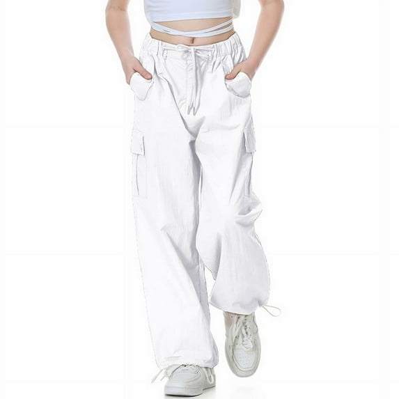 Rolanko Parachute Pants for Girls Y2K Cargo Trousers with Pockets Harajuku Jogger Pants