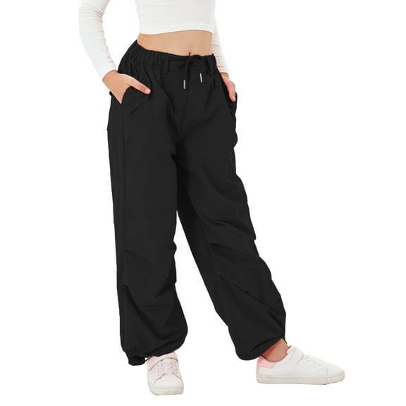 Rolanko Parachute Pants for Girls Y2K Cargo Trousers with Pockets Harajuku Jogger Pants