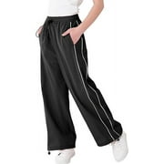 ROLANKO Parachute Pants for Girls Y2K Cargo Trousers with Pockets Harajuku Jogger Pants