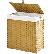 Greenstell 110L Laundry Hamper Wicker Laundry Basket with Lid, Handles Clothes Hamper Foldable with 2 Removable Liner Bags, Natural