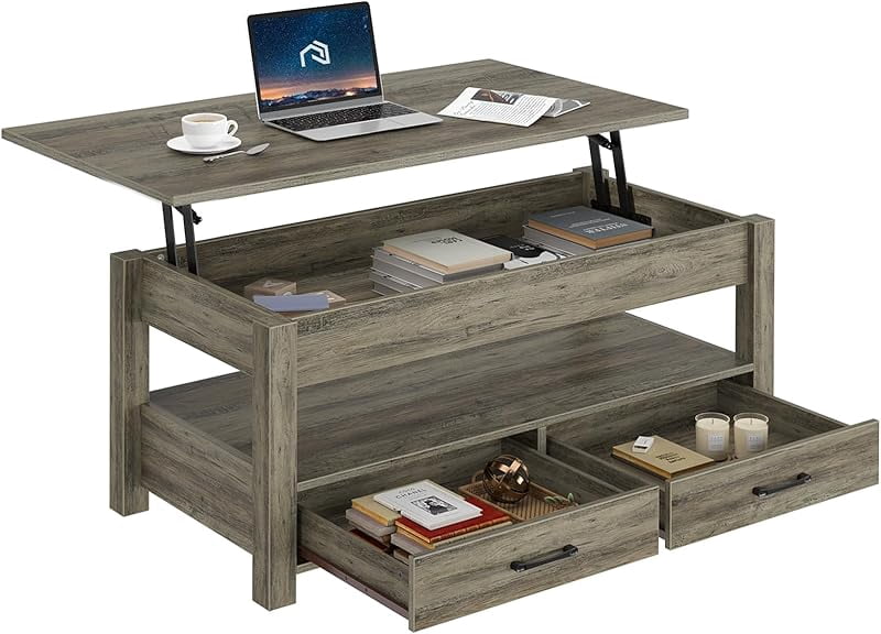Image showcasing Rolanstar Coffee Table, Lift Top Coffee Table with Drawers and Hidden ...