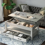 Greenstell Coffee Table, 39 Lift Top Coffee Table with Drawers and Hidden Compartment, Gray