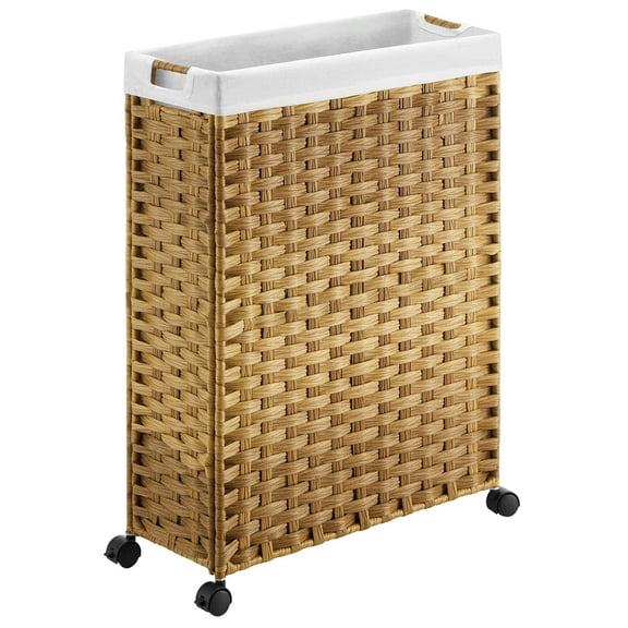 Rolanstar Laundry Hamper with Wheels & Handles,100L Slim Laundry Basket with 2 Removable Liner Bags & 2 Mesh Bags, Foldable Narrow Clothes Hamper for Bedroom, Bathroom, Closet, Natural