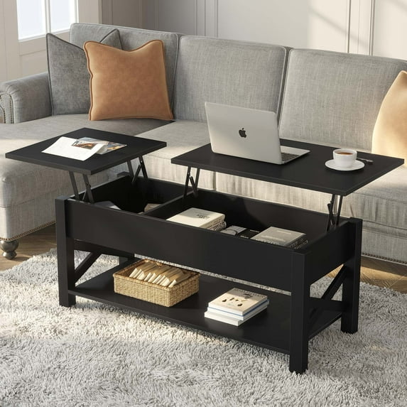 Greenstell Lift Top Coffee Table with Drawer and Hidden Compartment, 43.8 Inch, Black