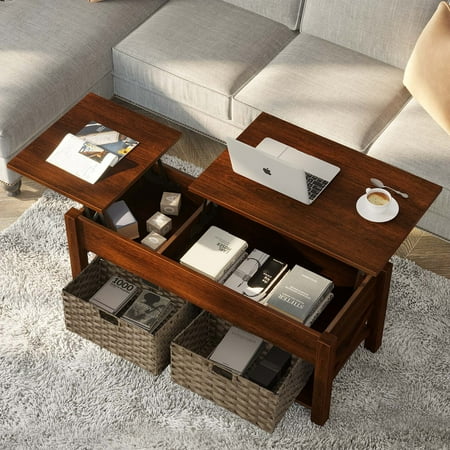 Greenstell Lift Top Coffee Table with Drawer and Hidden Compartment, 43.8 Inch, Espresso