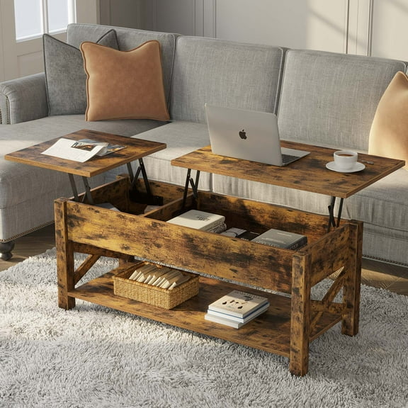 Greenstell Lift Top Coffee Table with Drawer and Hidden Compartment 43.8 Inch, Rustic Brown