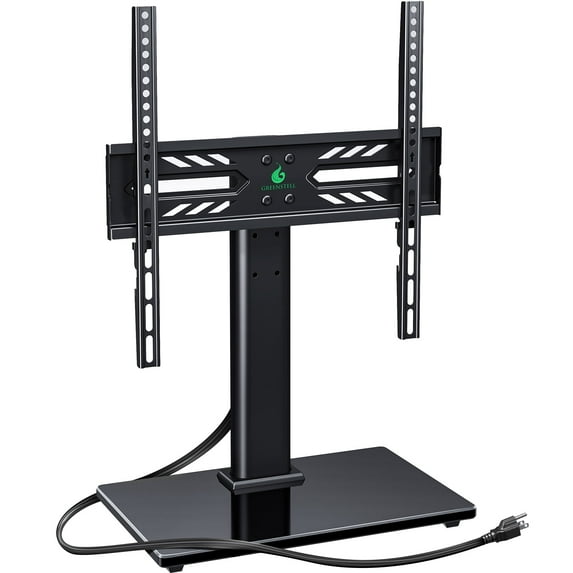 Rolanstar TV Stand with Power Outlet, Universal Floor TV Stand for 32-75 inch TVs, Height Adjustable, Swivel Tall TV Mount Stand with Wood Base, Holds up to 110 LBs, Black