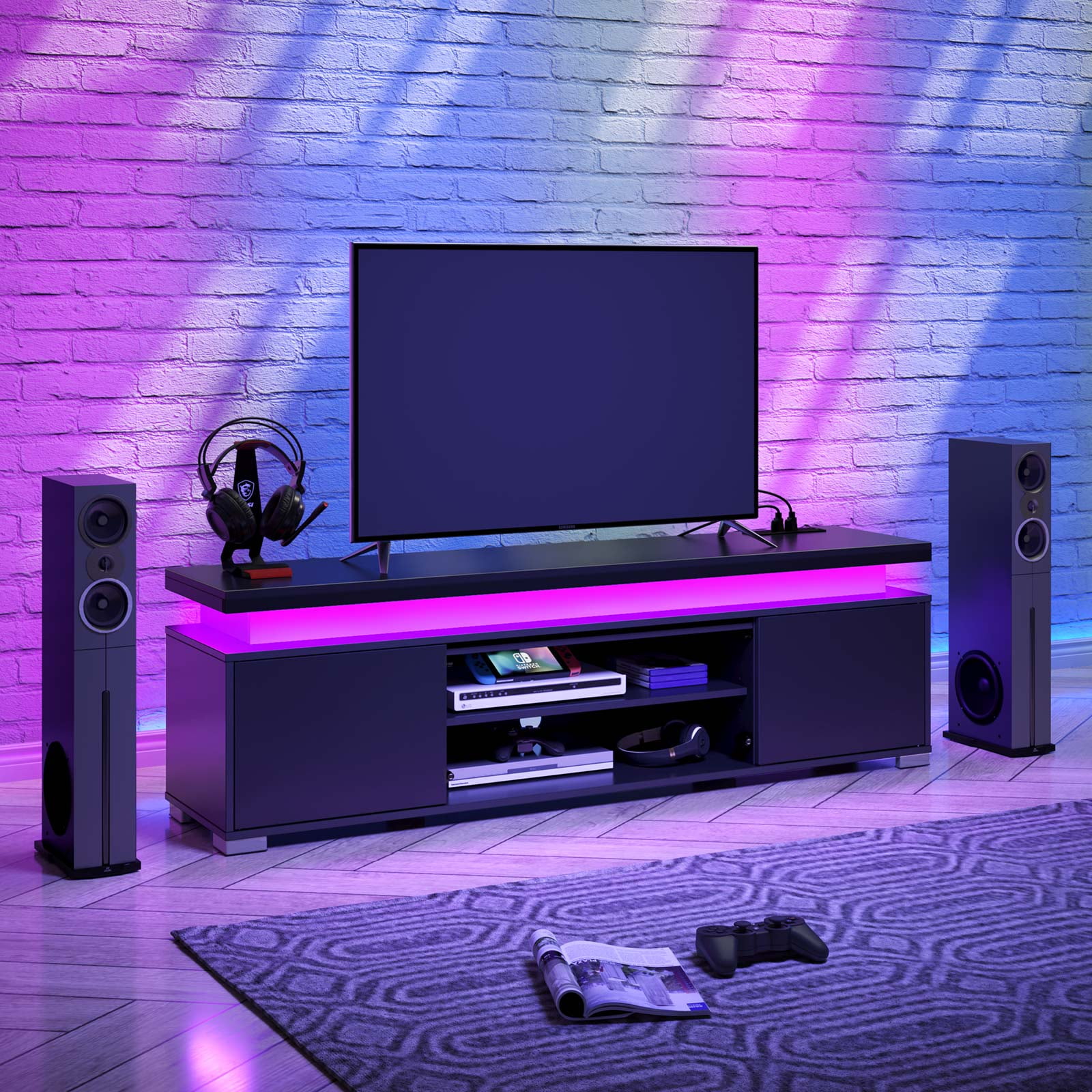 Rolanstar TV Stand with LED Lights & Power Outlet with Storage