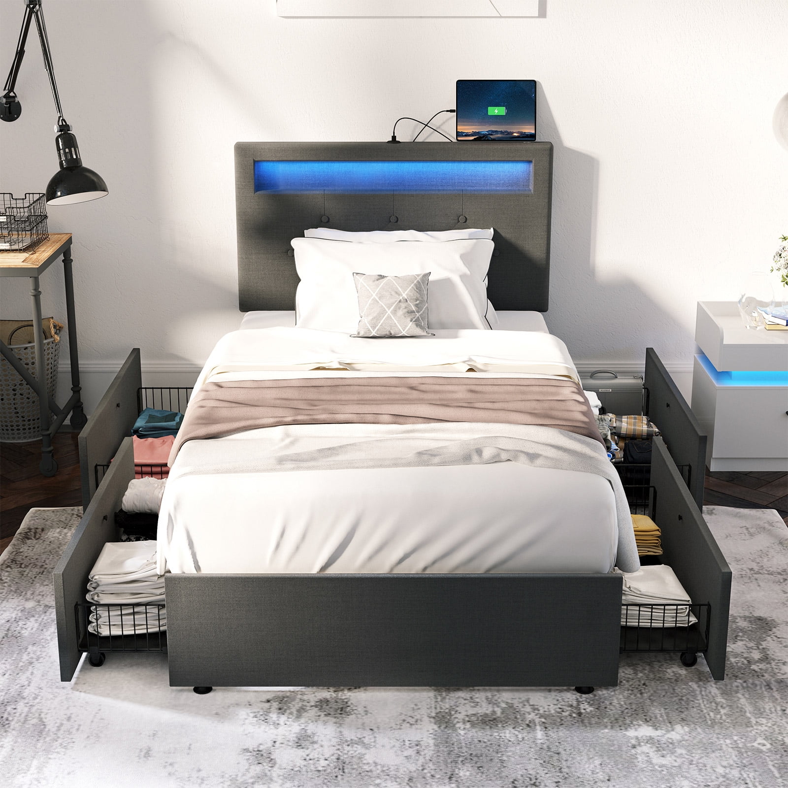 Led twin bed sale frame