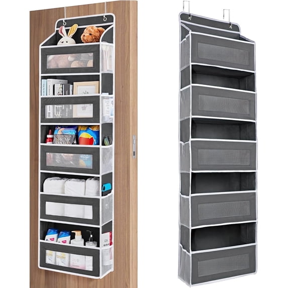Rolarhola Over The Door Storage - 5 Shelf Behind Door Hanging Organizer with 5 Clear View Pockets, Space Saving Mesh Organizer for Bedroom, Bathroom, Closet, Pantry (Gray)
