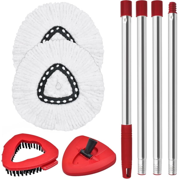 Rolarhola Spin Mop Replacement Set for O-Ceda EasyWring 1-Tank System, Includes 2 Mop Head Replacement, 1 Mop Handle (30-58in Adjustable 4-Section Pole), 1 Scrubber Head, 1 Spin Base