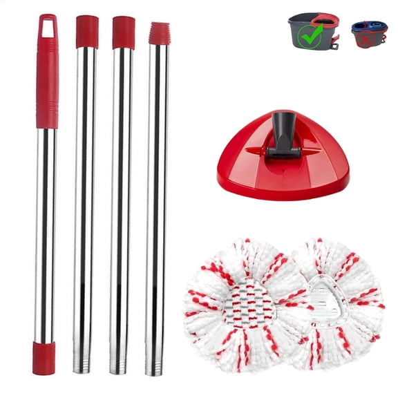 Rolarhola Spin Mop Replacement Set for O-Ceda EasyWring 1-Tank System, Includes 2 Mop Head Replacement, 1 Mop Handle (30-58in Adjustable 4-Section Pole), 1 Spin Base