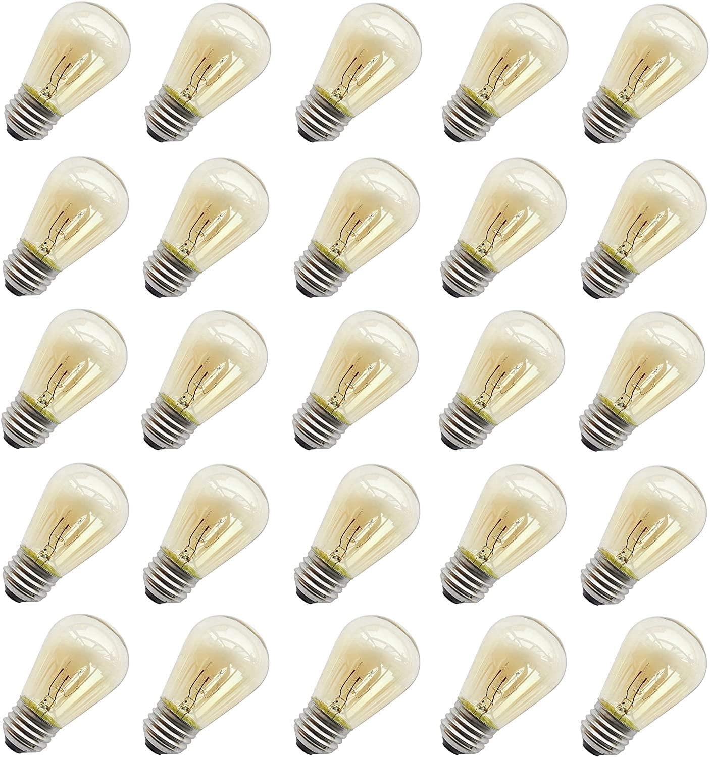 11W Outdoor String Light Bulbs, S14 Incandescent Replacement Bulbs for Outdoor Patio String Lights with E26 Base, Pack of 25