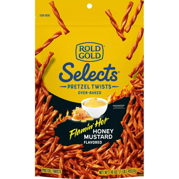 Rold Gold Selects Oven Baked Flamin' Hot Honey Mustard Flavored Pretzels Twists, 16 Ounce Bag
