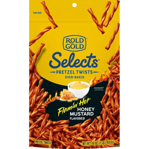Rold Gold Selects Oven Baked Flamin' Hot Honey Mustard Flavored Pretzels Twists, 16 Ounce Bag