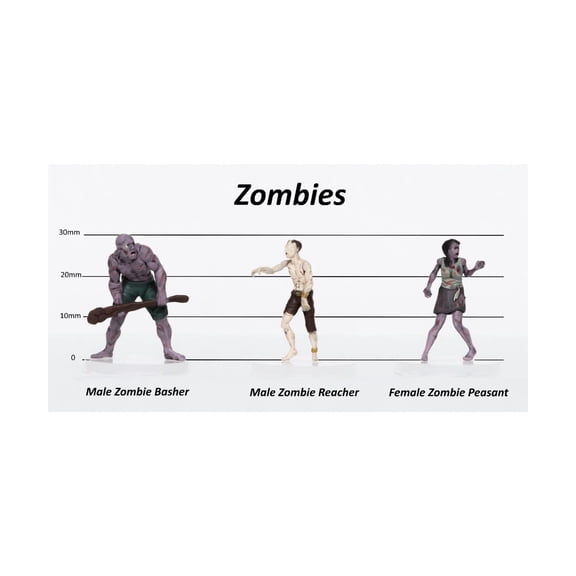 Role 4 Initiative Characters of Adventure - Zombies Group Basher, Reacher Peasant for D&D or Pathfinder