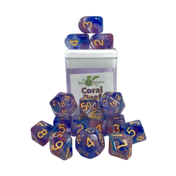 Role 4 Initiative Polyhedral Dice - Coral Reef (15) New