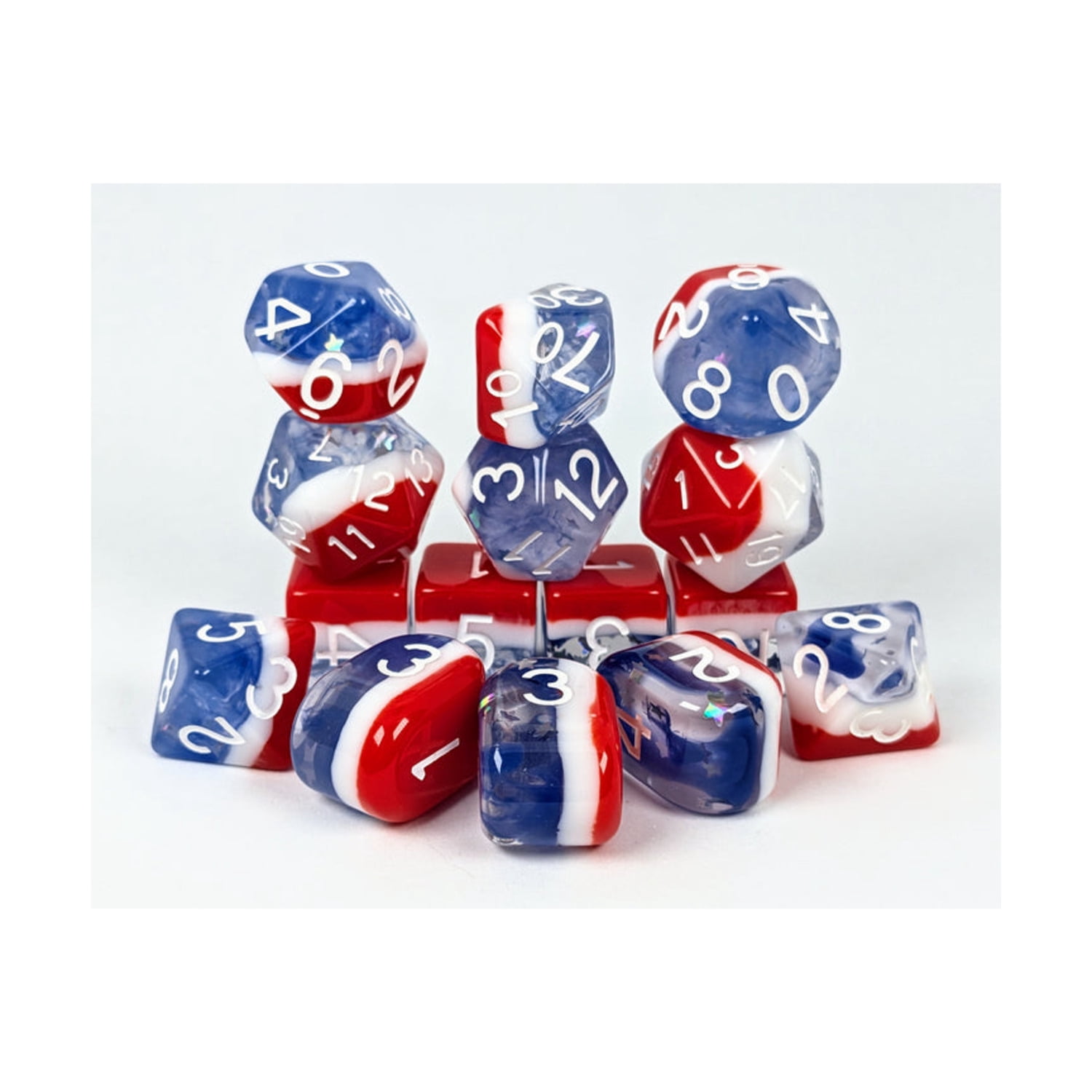 Role 4 Initiative Polyhedral Dice - Stars & Stripes w/White Numbers (15) New