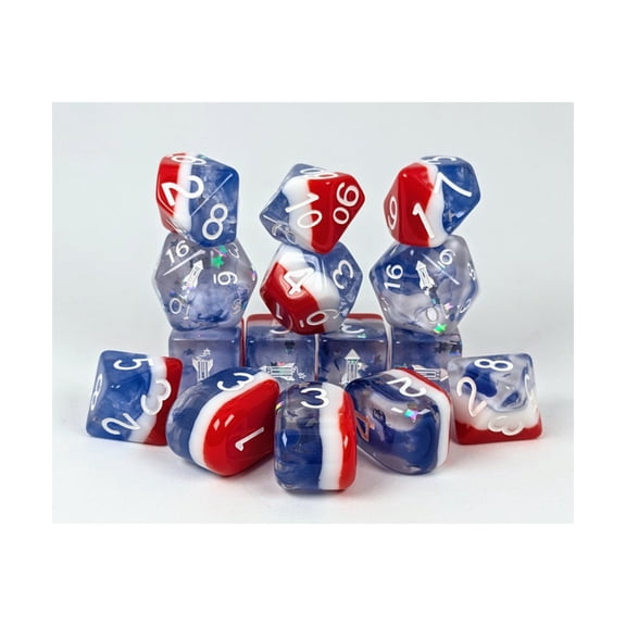 Role 4 Initiative Polyhedral Dice - Stars & Stripes w/White Symbol (15) New