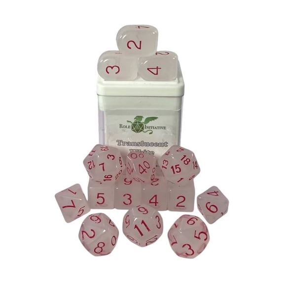 Role 4 Initiative Polyhedral Dice - Translucent White w/Rose and Arch'd4 (15) New