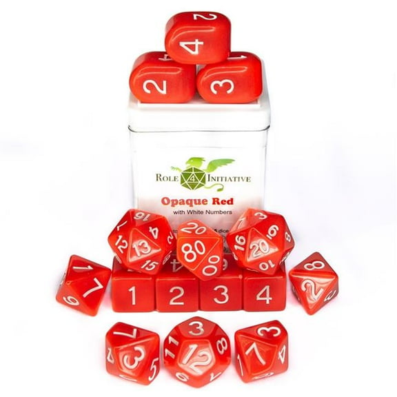 Role 4 Initiative R4I50001-FC Opaque Dice, Red & White - Set of 15