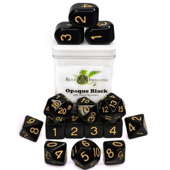 R4I Dice w/ Arch'd4: Opaque - Black w/ Yellow (15)