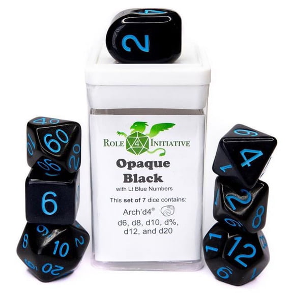 Role 4 Initiative Poly Set - Opaque Black w/Light Blue and Arch'd4 (7) New