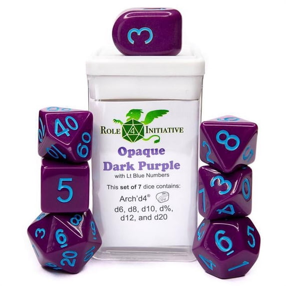 Role 4 Initiative R4I50015-7C Dice, Opaque Dark Purple with Light Blue - Set of 7