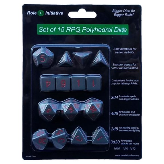 Role 4 Initiative Poly Set - Opaque Dark Gray w/Red (15) New