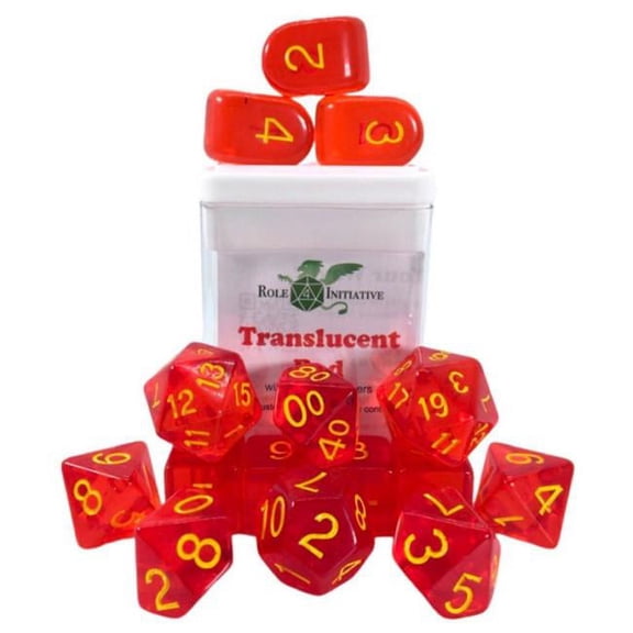 Role 4 Initiative Polyhedral Dice - Translucent Red w/Yellow and Arch'd4 (15) New