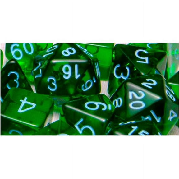 Role 4 Initiative Polyhedral Dice - Translucent Dark Green w/Light Blue and Arch'd4 (7) New