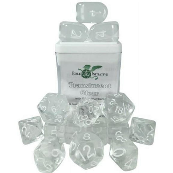 Role 4 Initiative Polyhedral Dice - Translucent Clear w/White, Arch'd4 (15) New
