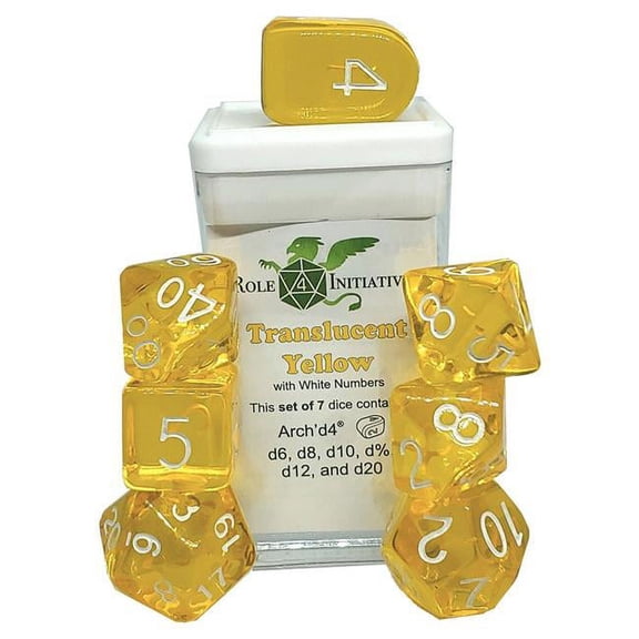 Role 4 Initiative Polyhedral Dice - Translucent Yellow w/White and Arch'd4 (7) New