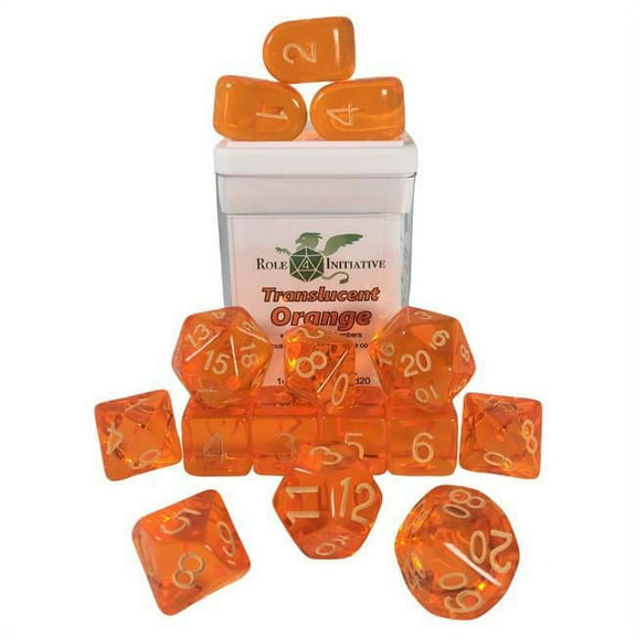 Role 4 Initiative Polyhedral Dice - Translucent Orange w/Light Orange and Arch'd4 (15) New