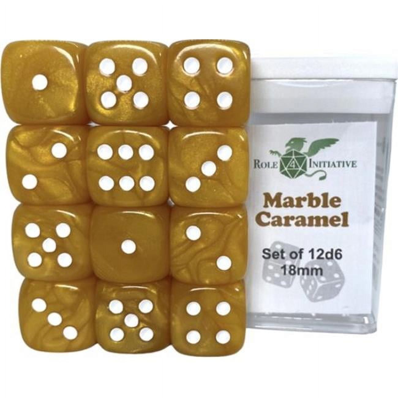 Role 4 Initiative R4I50206-12P 18 mm D6Cube Marble Dice, Caramel - 12 Piece