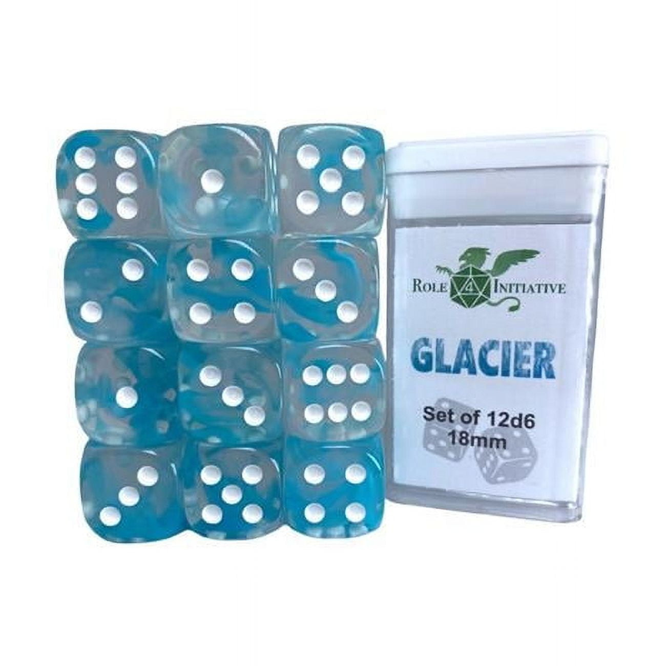 Role 4 Initiative R4I50403-12P D6 Cube 18 mm Diffusion Glacier Dice - Set of 12