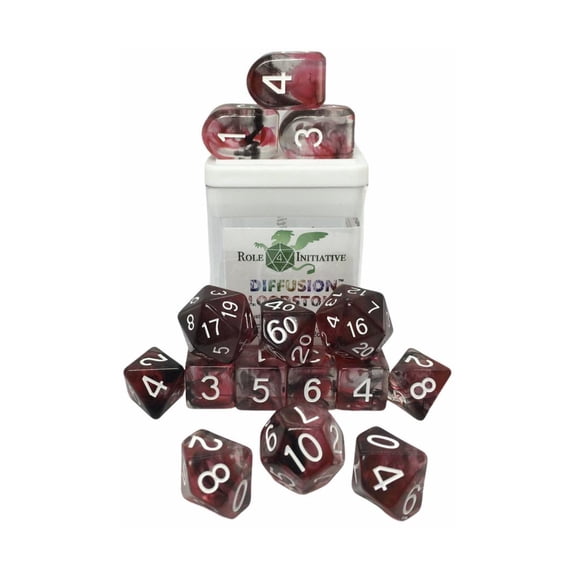 Role 4 Initiative Polyhedral Dice - Bloodstone, Arch'd d4's w/White Numbers (15) New