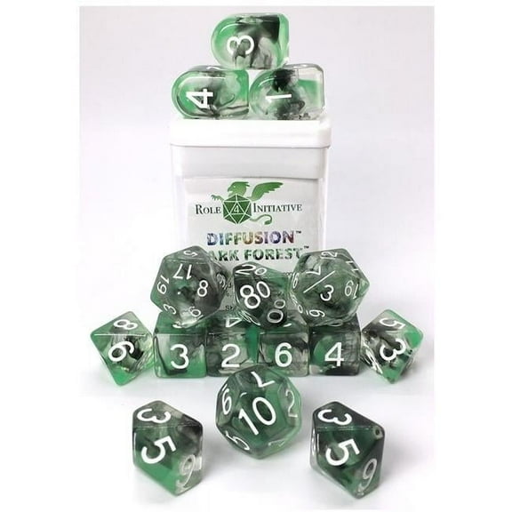 Role 4 Initiative Polyhedral Dice - Dark Forest, Arch'd d4's w/White Numbers (15) New