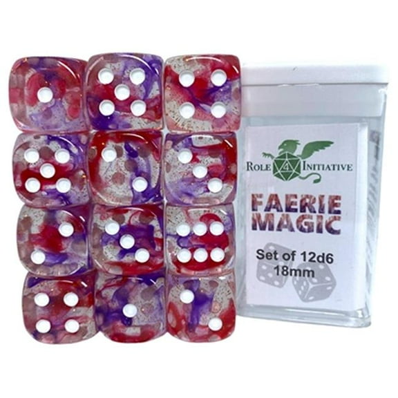 Role 4 Initiative R4I50507-12P D6 Cube Dice Set - 18 mm Diffusion Faerie Magic 12